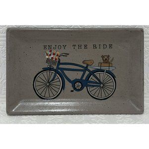 Vintage Donna White Bicycle ‘enjoy the ride’ coin and key wooden tray, rustic